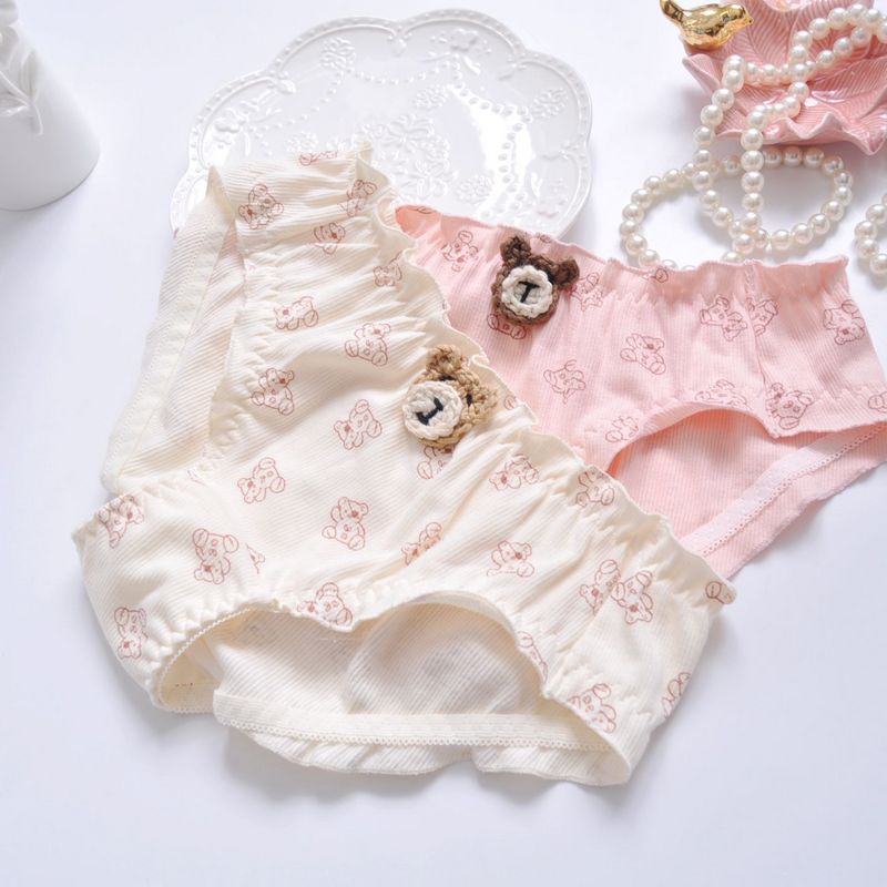 Cute Bear Print Cotton Panties for Trans Women detail image 1
