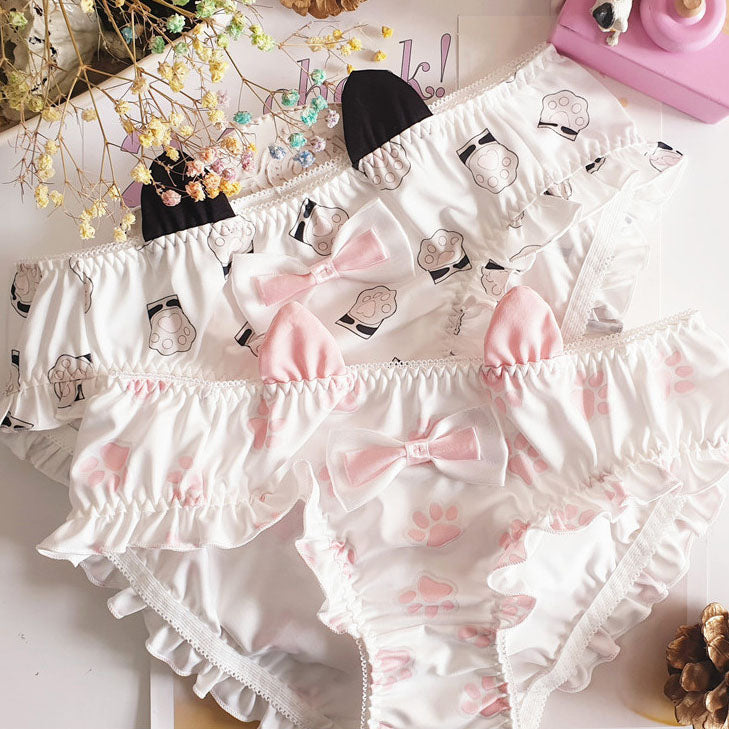 Cute Cat Paw Print Panties with Ears for Trans Women detail image 1