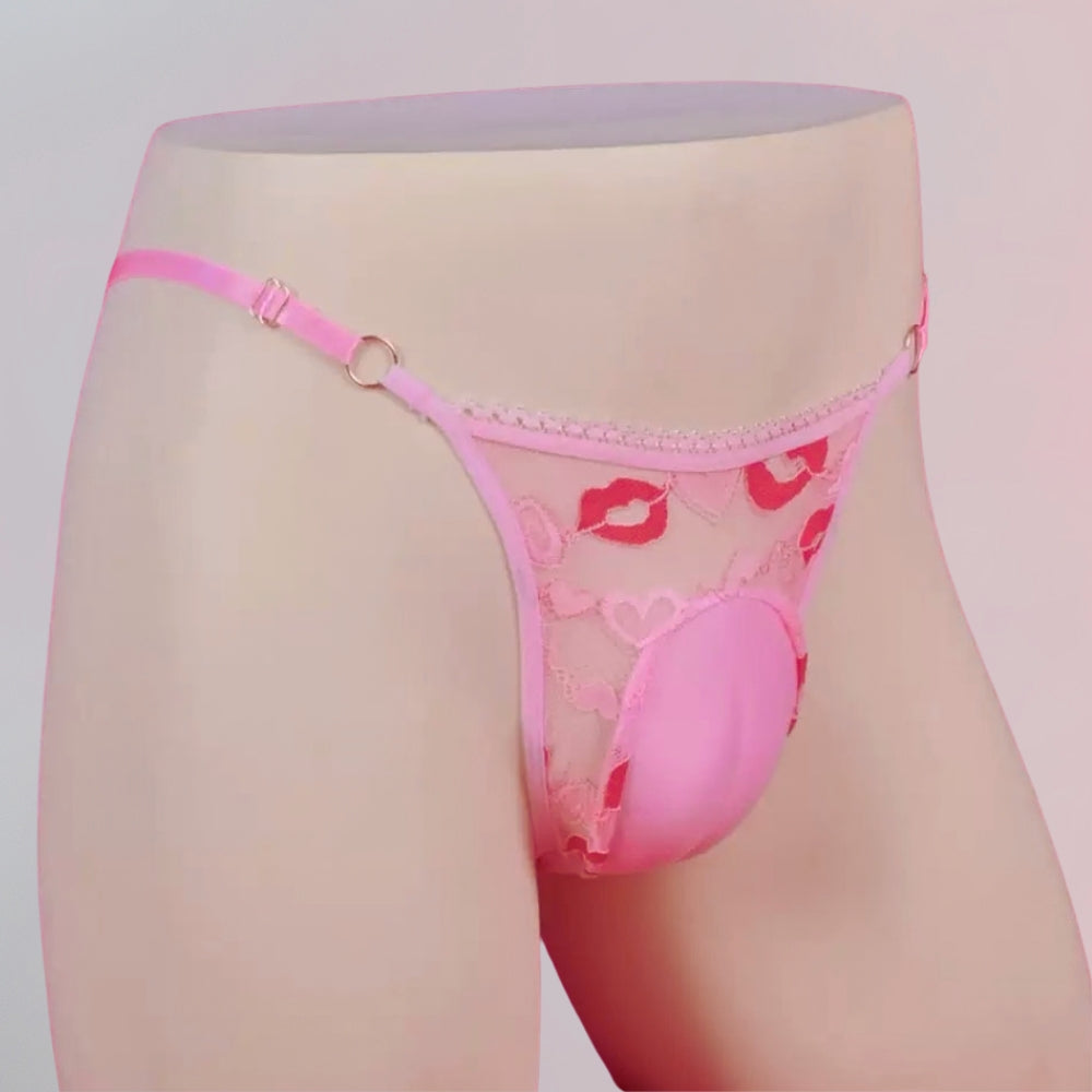Feminine Kiss Print Tucking Gaff Thong Panties for Trans Women detail image 2