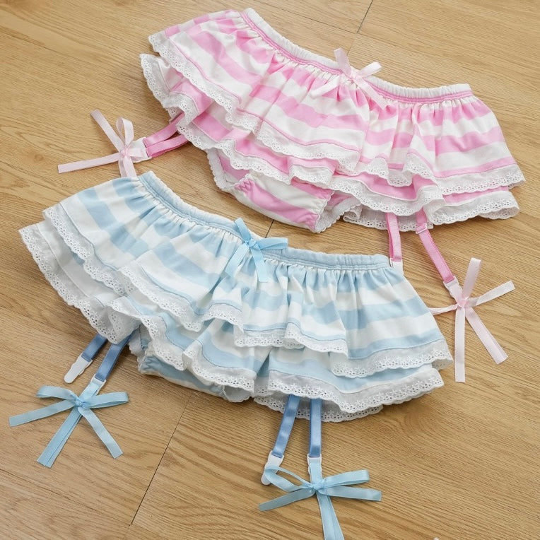 Pastel Striped Skirted Panties with Garter for Trans Women detail image 7