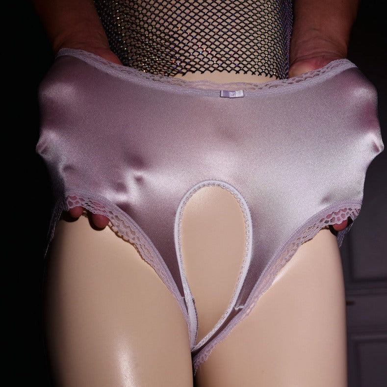 Satin Feminine Crotchless Panties for Trans Women detail image 4