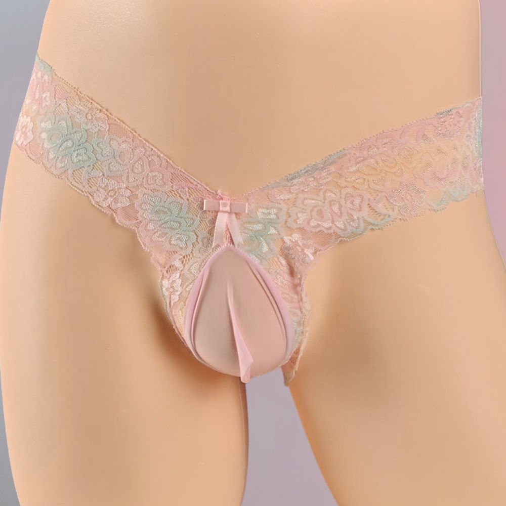 Sexy Floral Lace Pouch Thong Panties for Trans Women