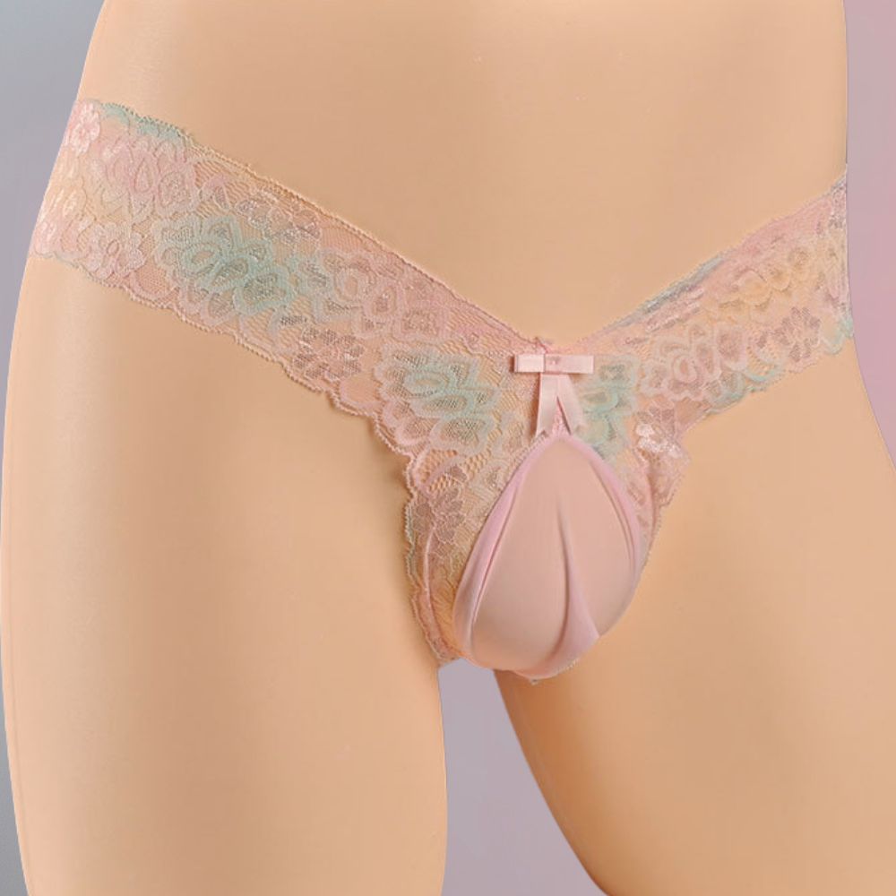 Sexy Floral Lace Pouch Thong Panties for Trans Women detail image 2