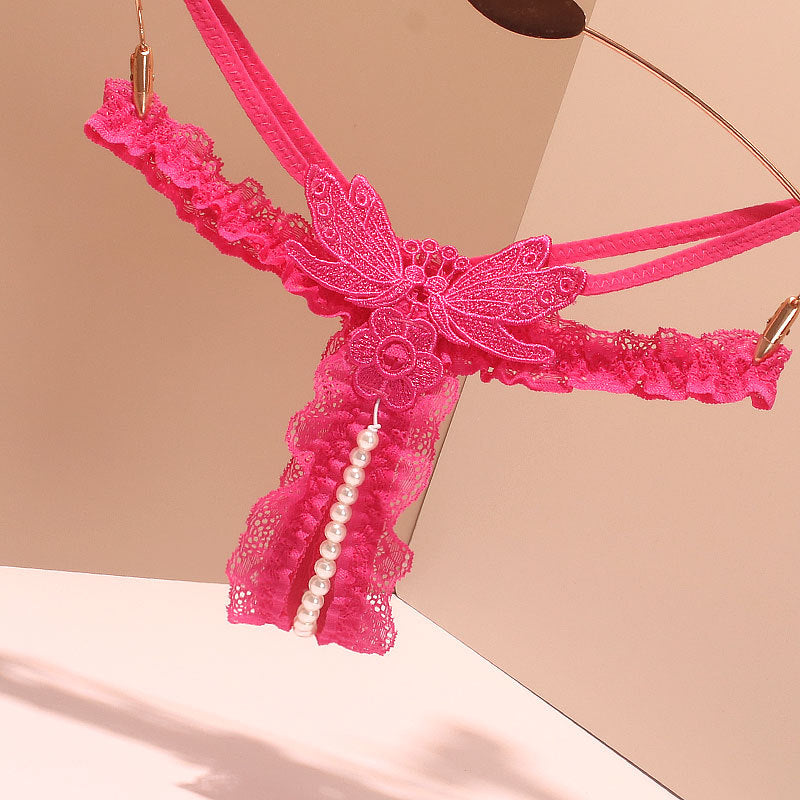 Sexy Lace Crotchless Pearl Thong Panties for Trans Women detail image 2