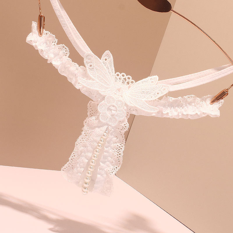 Sexy Lace Crotchless Pearl Thong Panties for Trans Women detail image 3