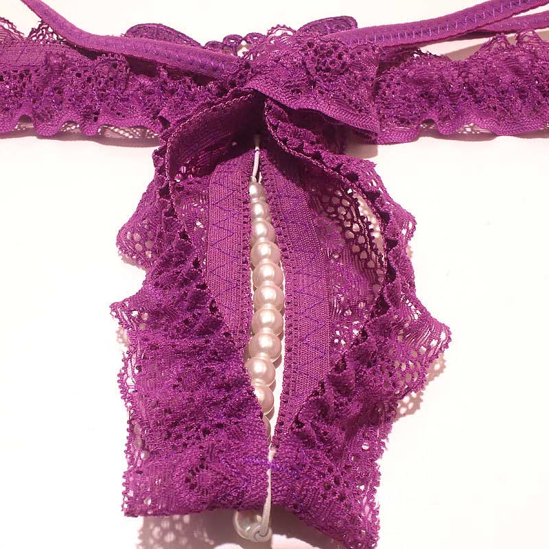 Sexy Lace Crotchless Pearl Thong Panties for Trans Women detail image 6