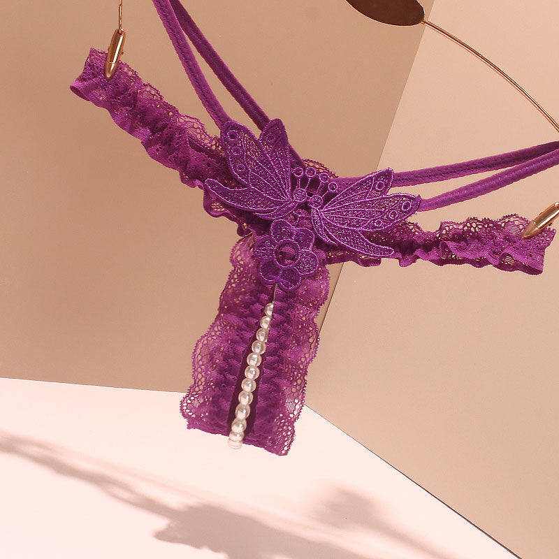 Sexy Lace Crotchless Pearl Thong Panties for Trans Women detail image 7