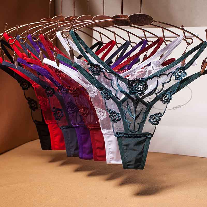 Sexy Loral Embroidery Thongs Panties for Trans Women