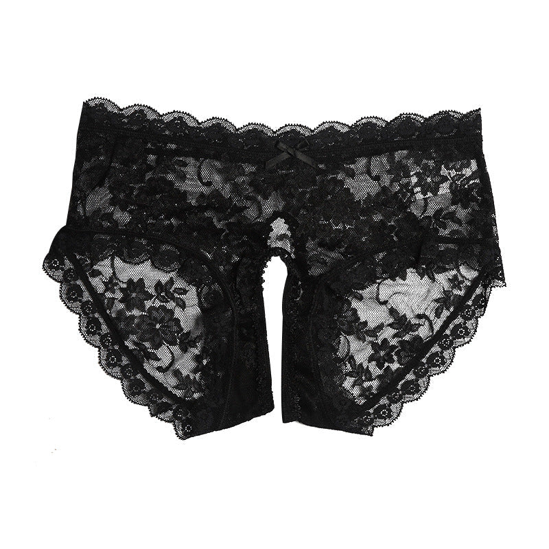 Sexy Sheer Floral Lace Crotchless Panties for Trans Women detail image 5