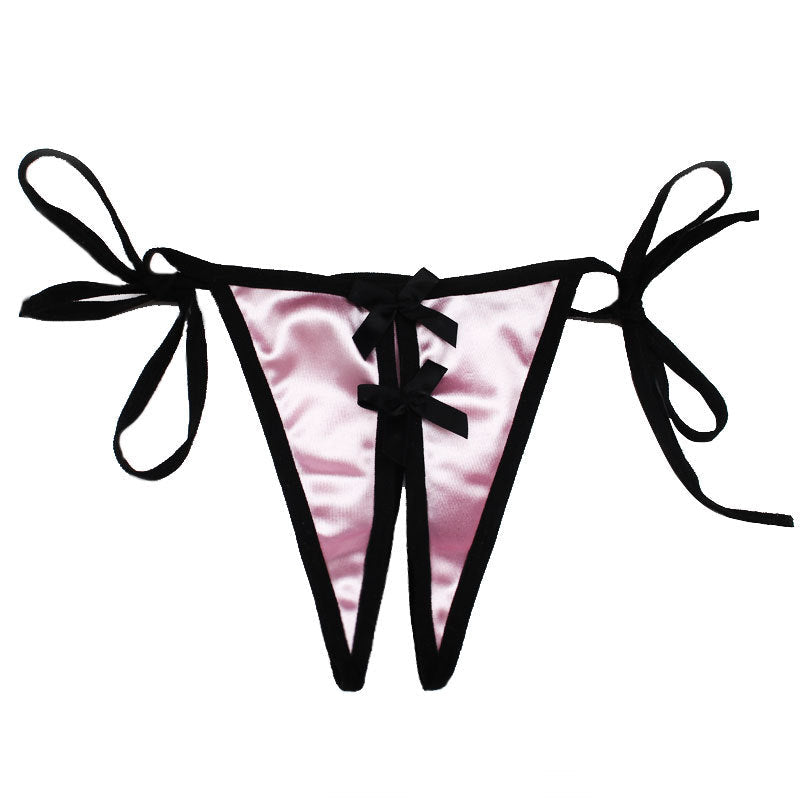 Sexy Tie Side Satin Crotchless Thong for Trans Women detail image 10