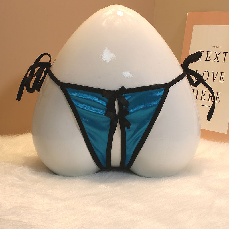 Sexy Tie Side Satin Crotchless Thong for Trans Women detail image 3