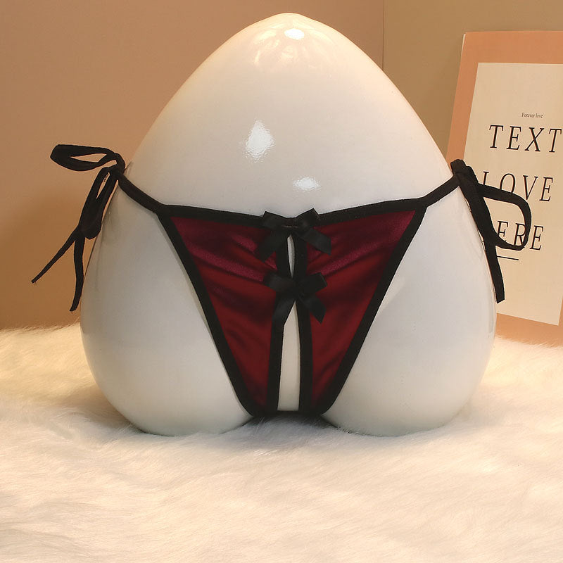 Sexy Tie Side Satin Crotchless Thong for Trans Women detail image 4