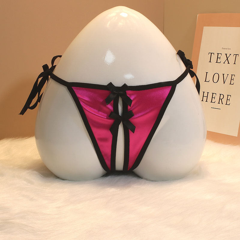 Sexy Tie Side Satin Crotchless Thong for Trans Women detail image 6