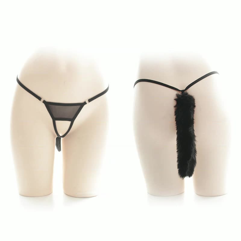 Thong Panties with Cat Tail for Trans Women